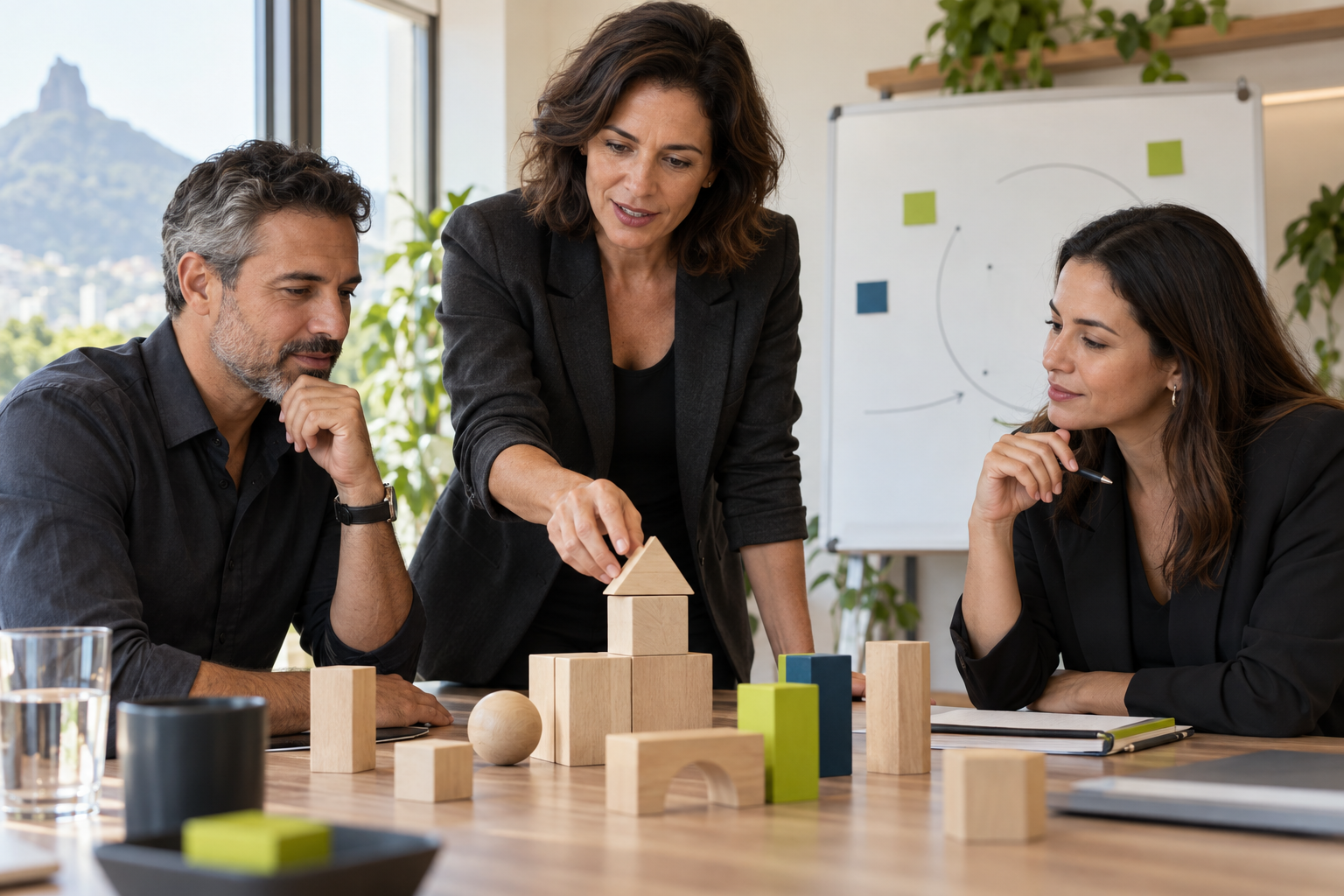 Facilitadora conduciendo una actividad de desarrollo con gestores